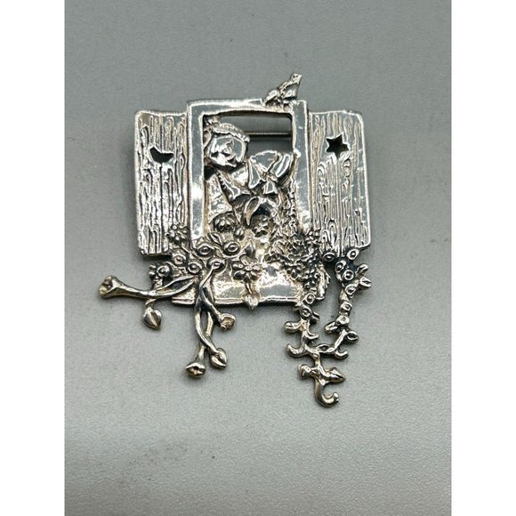 Meink 925 Signed Handcrafted Sterling Silver Pin Plant Lady On Her Window - Picture 6 of 6